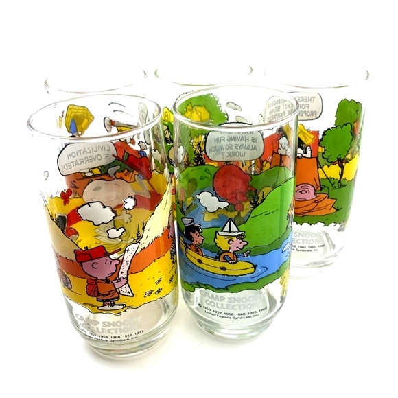 Peanuts Snoopy Camp Charlie Brown McDonalds Lot of 5 Glasses Vintage 1968 - Picture 10 of 10